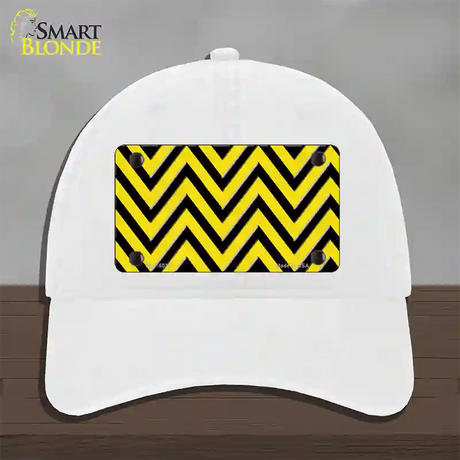 Yellow Black Chevron Novelty License Plate Hat Unconstructed Cotton / White