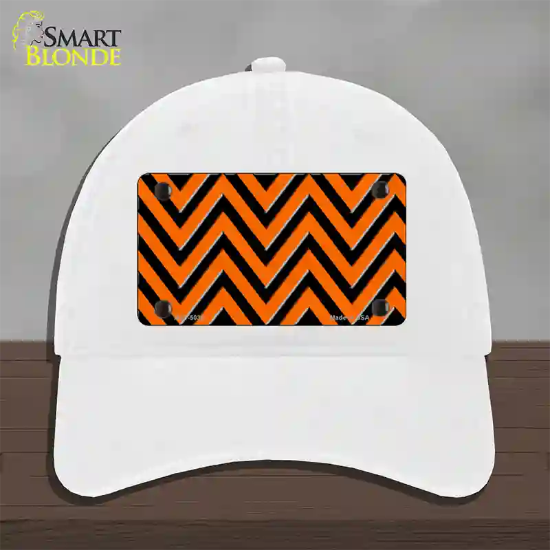 Orange Black Chevron Novelty License Plate Hat Unconstructed Cotton / White