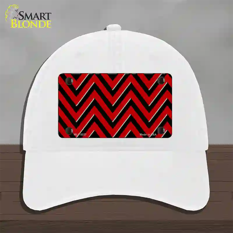 Red Black Chevron Novelty License Plate Hat Unconstructed Cotton / White