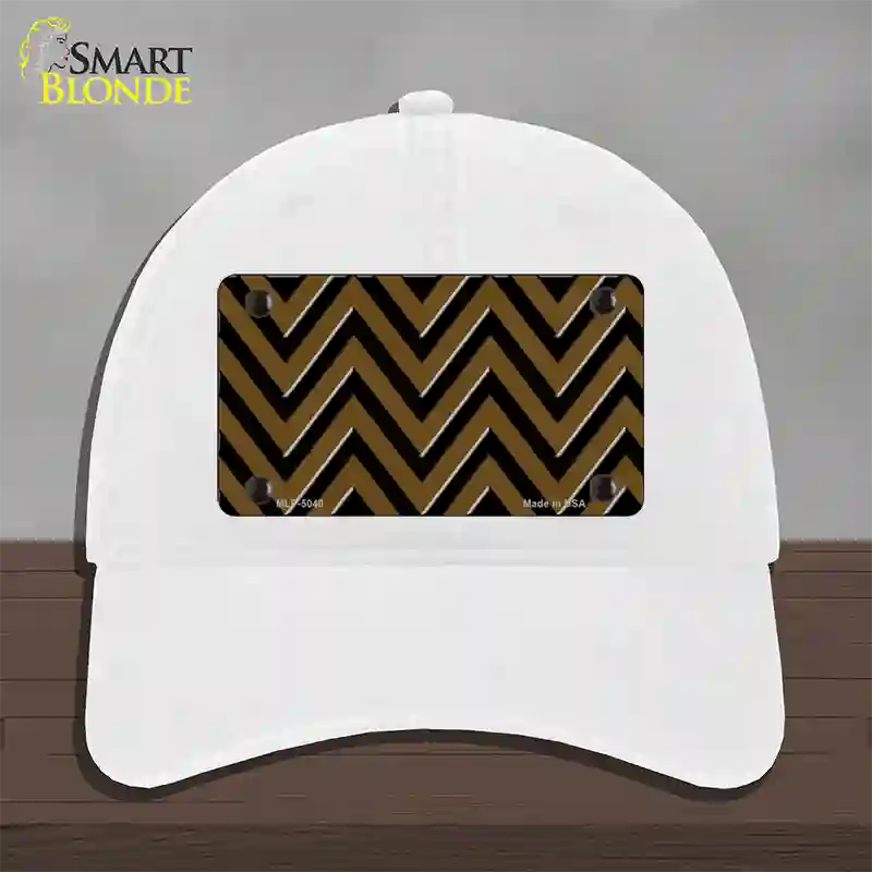 Brown Black Chevron Novelty License Plate Hat Unconstructed Cotton / White