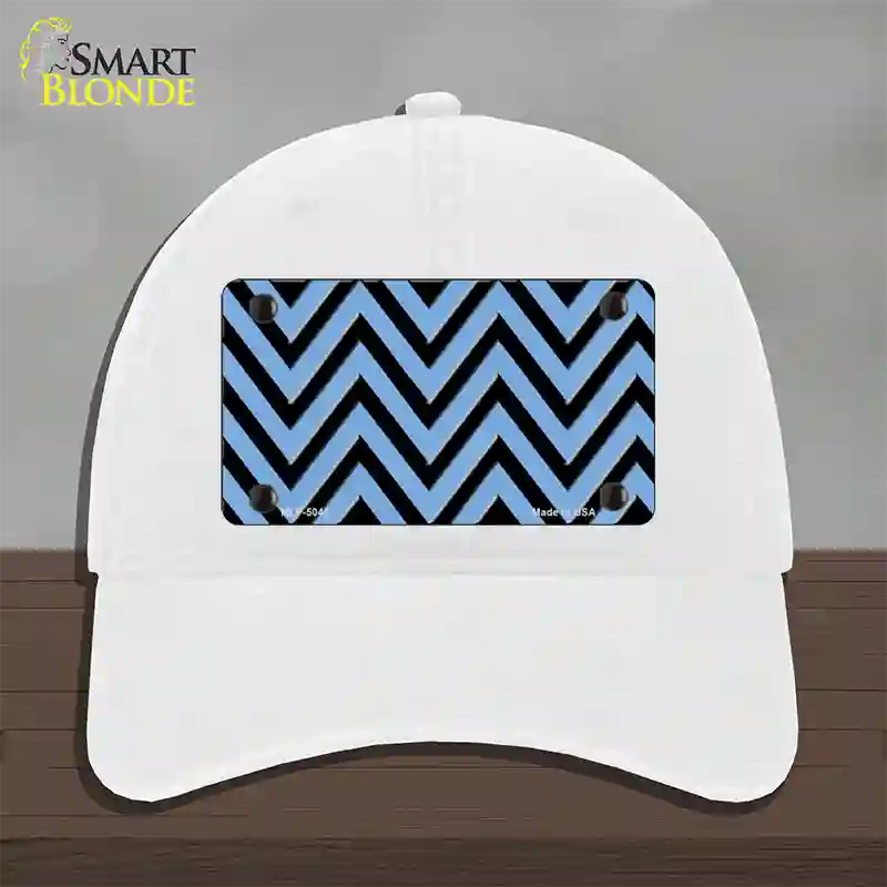 Light Blue Black Chevron Novelty License Plate Hat Unconstructed Cotton / White