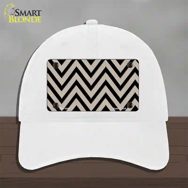 Tan Black Chevron Novelty License Plate Hat Unconstructed Cotton / White