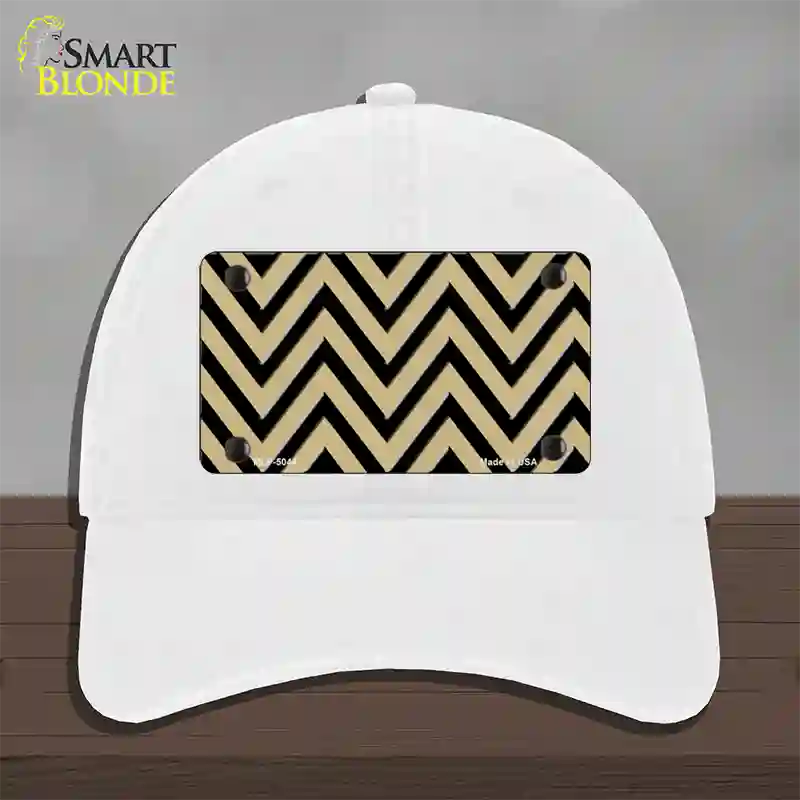 Gold Black Chevron Novelty License Plate Hat Unconstructed Cotton / White