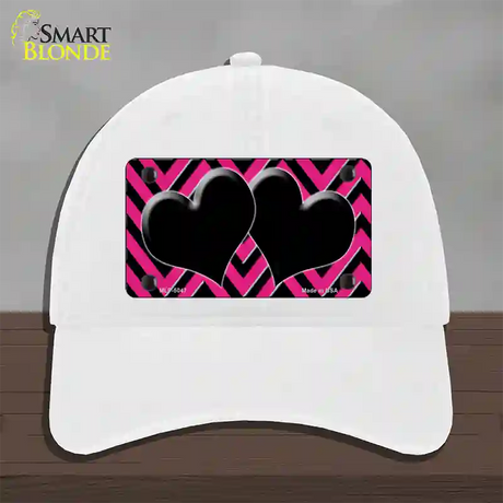 Pink Black Chevon Hearts Novelty License Plate Hat Unconstructed Cotton / White