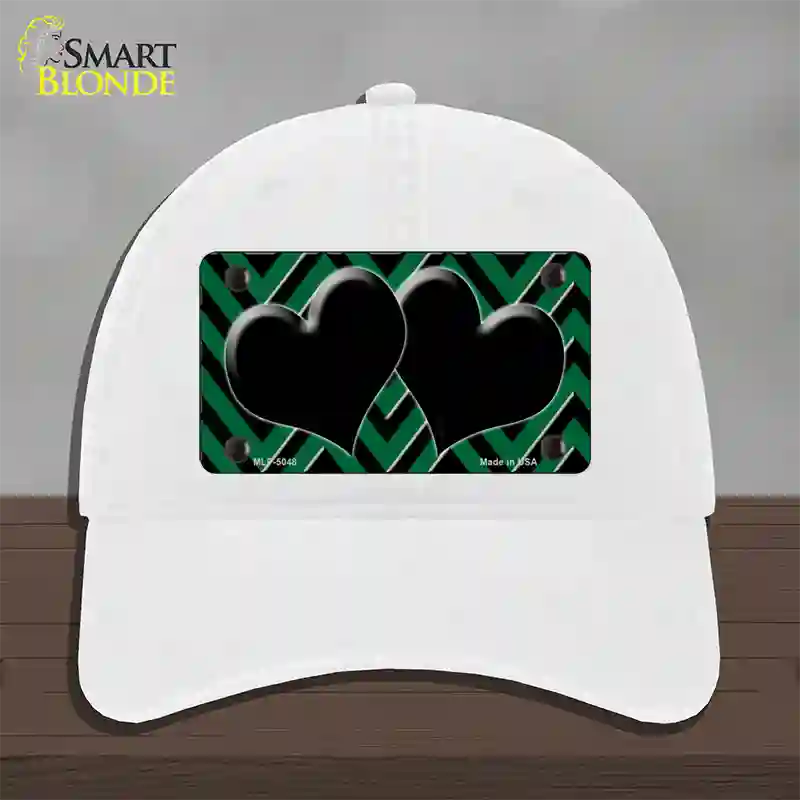 Green Black Chevon Hearts Novelty License Plate Hat Unconstructed Cotton / White