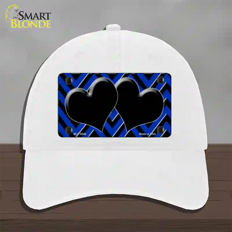 Blue Black Chevon Hearts Novelty License Plate Hat Unconstructed Cotton / White