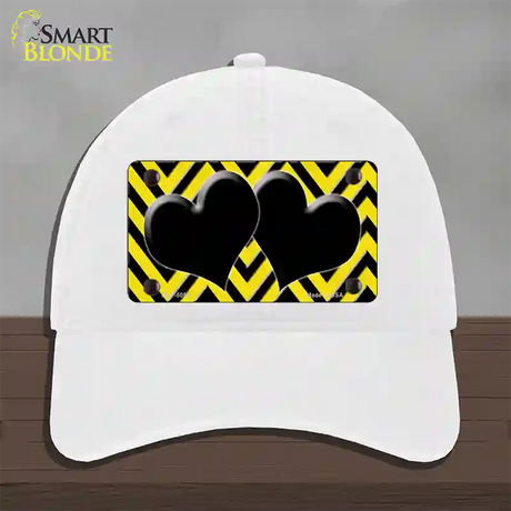 Yellow Black Chevon Hearts Novelty License Plate Hat Unconstructed Cotton / White