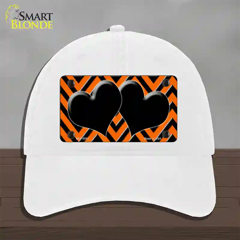 Orange Black Chevon Hearts Novelty License Plate Hat Unconstructed Cotton / White