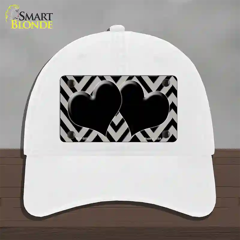 Grey Black Chevon Hearts Novelty License Plate Hat Unconstructed Cotton / White