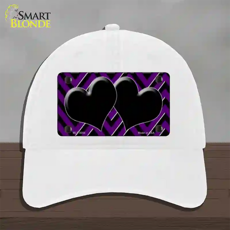 Purple Black Chevon Hearts Novelty License Plate Hat Unconstructed Cotton / White