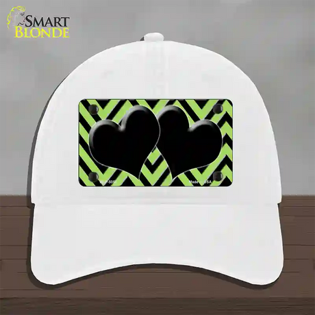 Lime Green Black Chevon Hearts Novelty License Plate Hat Unconstructed Cotton / White