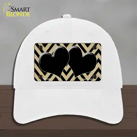 Gold Black Chevon Hearts Novelty License Plate Hat Unconstructed Cotton / White