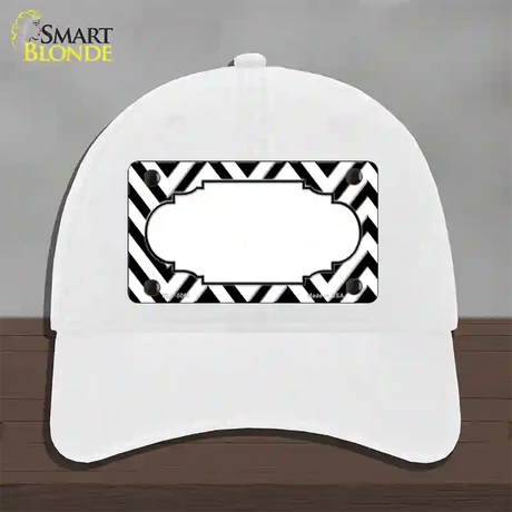 White Black Chevron Scallop Novelty License Plate Hat Unconstructed Cotton / White