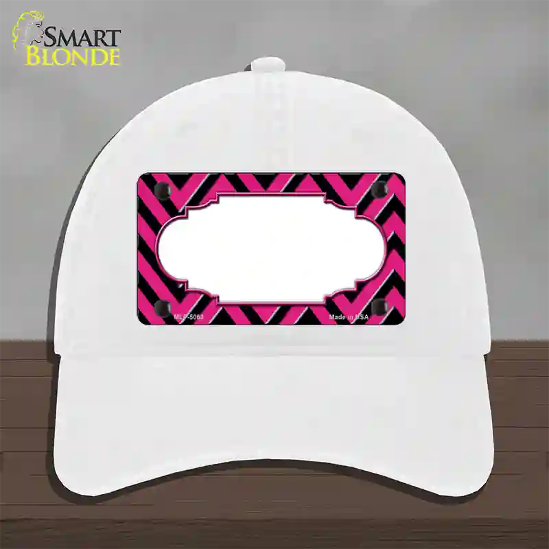 Pink Black Chevron Scallop Novelty License Plate Hat Unconstructed Cotton / White