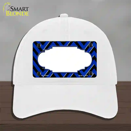 Blue Black Chevron Scallop Novelty License Plate Hat Unconstructed Cotton / White