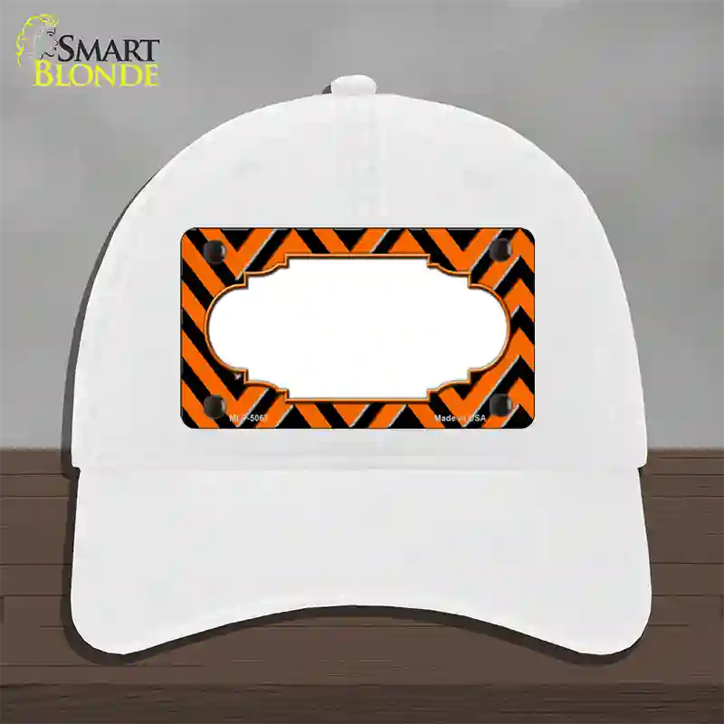 Orange Black Chevron Scallop Novelty License Plate Hat Unconstructed Cotton / White