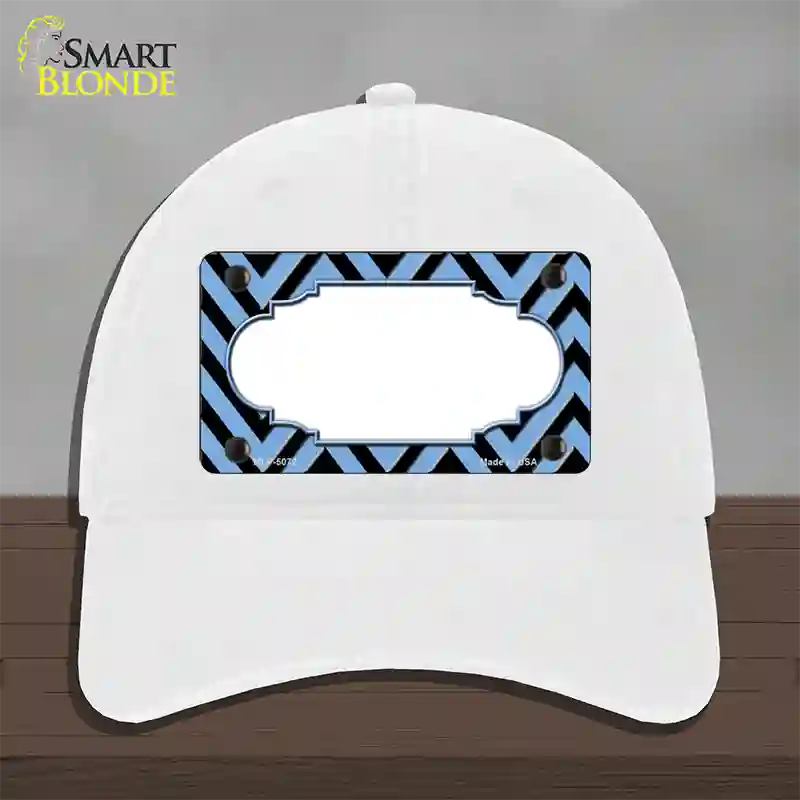 Light Blue Black Chevron Scallop Novelty License Plate Hat Unconstructed Cotton / White