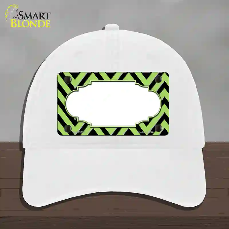 Lime Green Black Chevron Scallop Novelty License Plate Hat Unconstructed Cotton / White