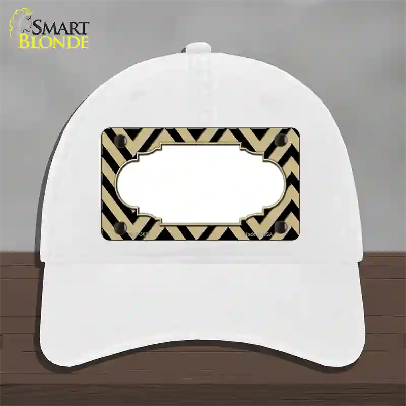 Gold Black Chevron Scallop Novelty License Plate Hat Unconstructed Cotton / White