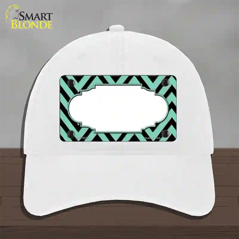 Mint Black Chevron Scallop Novelty License Plate Hat Unconstructed Cotton / White