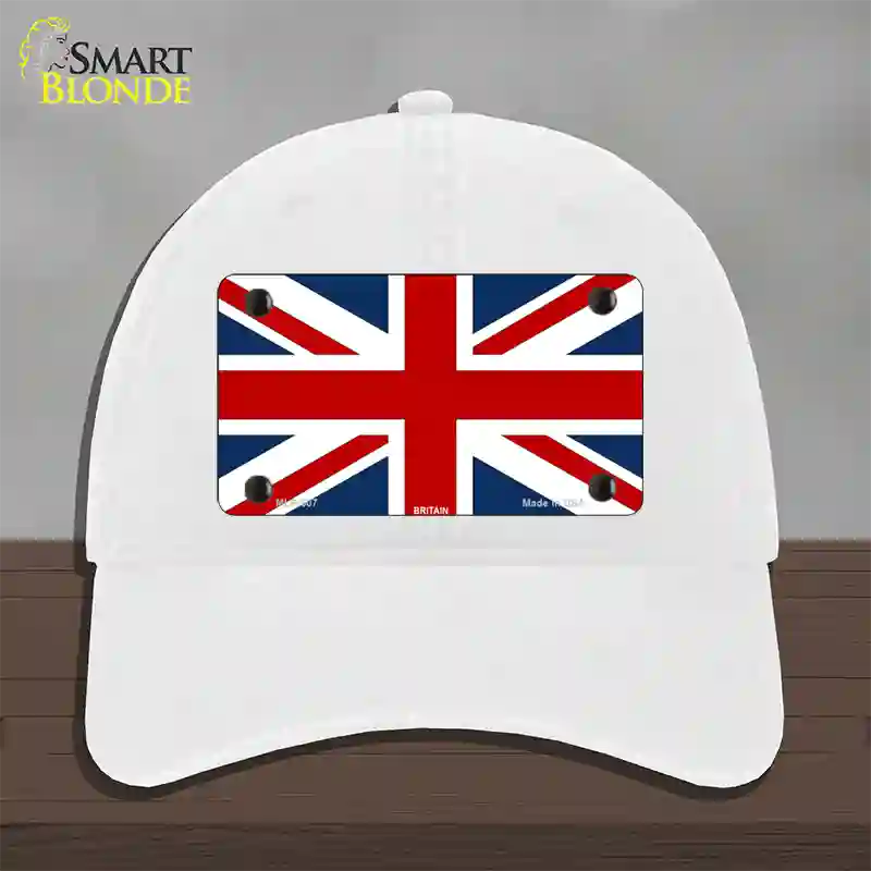 Britain Flag Novelty License Plate Hat Unconstructed Cotton / White