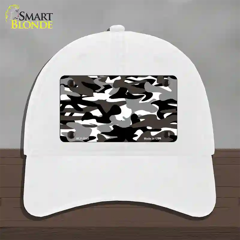 Black And White Camouflage Novelty License Plate Hat Unconstructed Cotton / White