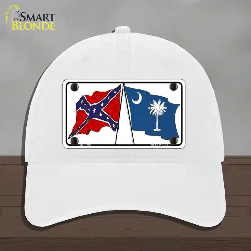 Confederate South Carolina State Flag Novelty License Plate Hat Unconstructed Cotton / White