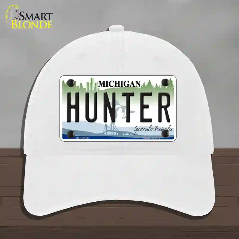 Hunter Michigan State Novelty License Plate Hat Unconstructed Cotton / White