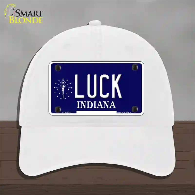 Luck Indiana State Novelty License Plate Hat Unconstructed Cotton / White