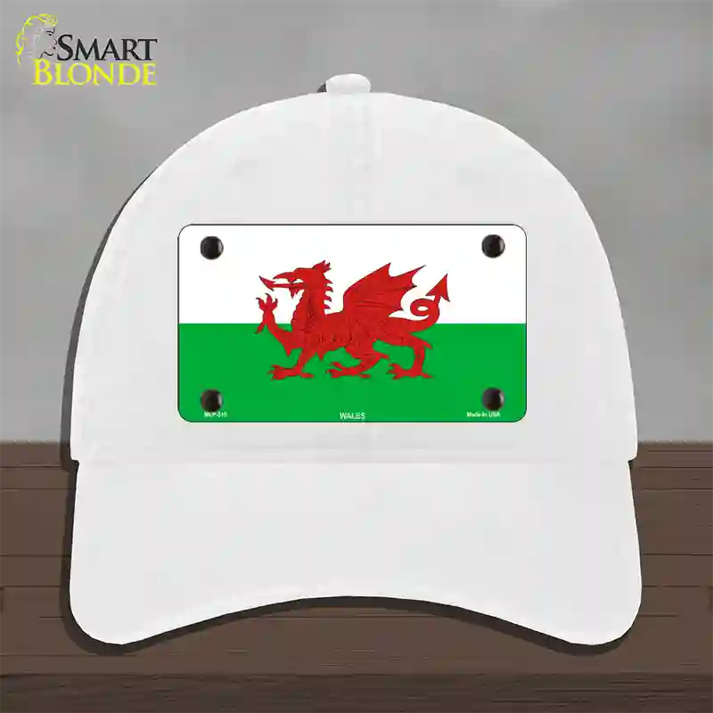 Wales Flag Novelty License Plate Hat Unconstructed Cotton / White