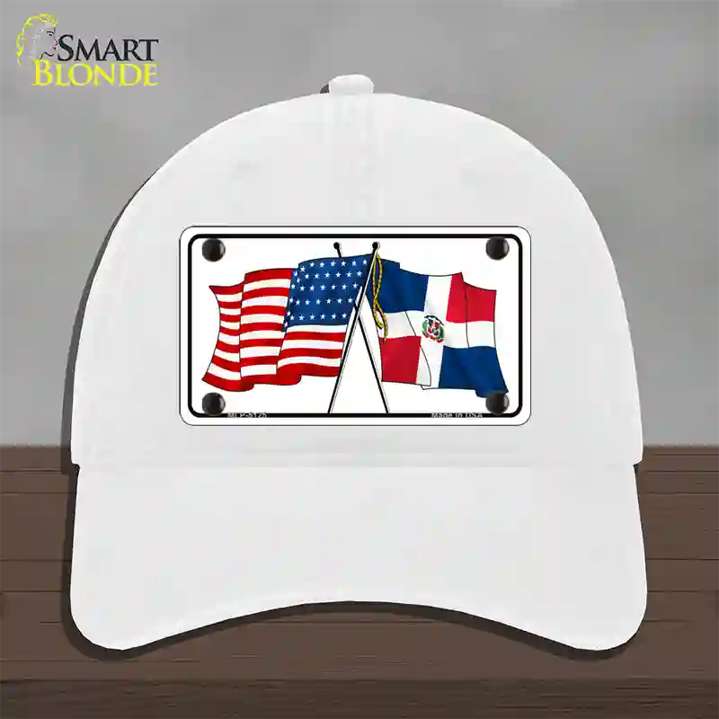 United States Dominican Republic Crossed Flags Novelty License Plate Hat Sign Unconstructed Cotton / White