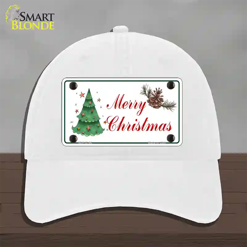 Merry Christmas Tree Novelty License Plate Hat Unconstructed Cotton / White