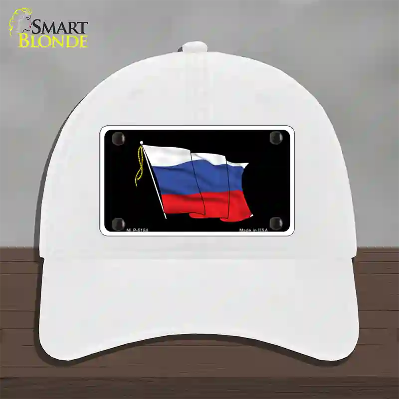 Russian Waving Flag Novelty License Plate Hat Unconstructed Cotton / White