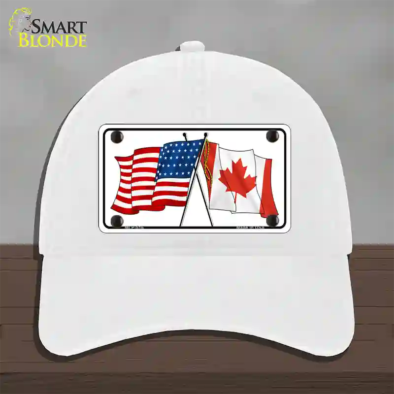 United States Canadian Flag Novelty License Plate Hat Unconstructed Cotton / White