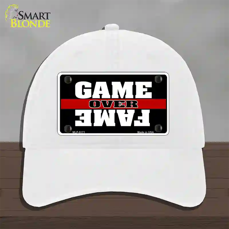 Game Over Fame Novelty License Plate Hat Unconstructed Cotton / White