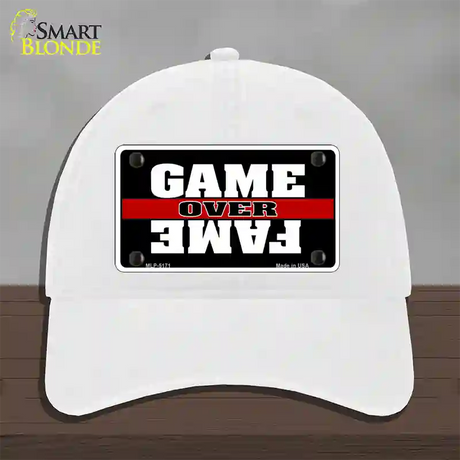 Game Over Fame Novelty License Plate Hat Unconstructed Cotton / White