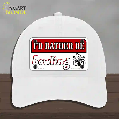 Rather Be Bowling Novelty License Plate Hat Unconstructed Cotton / White