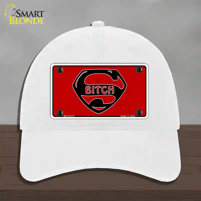 Super Bitch Novelty License Plate Hat Unconstructed Cotton / White