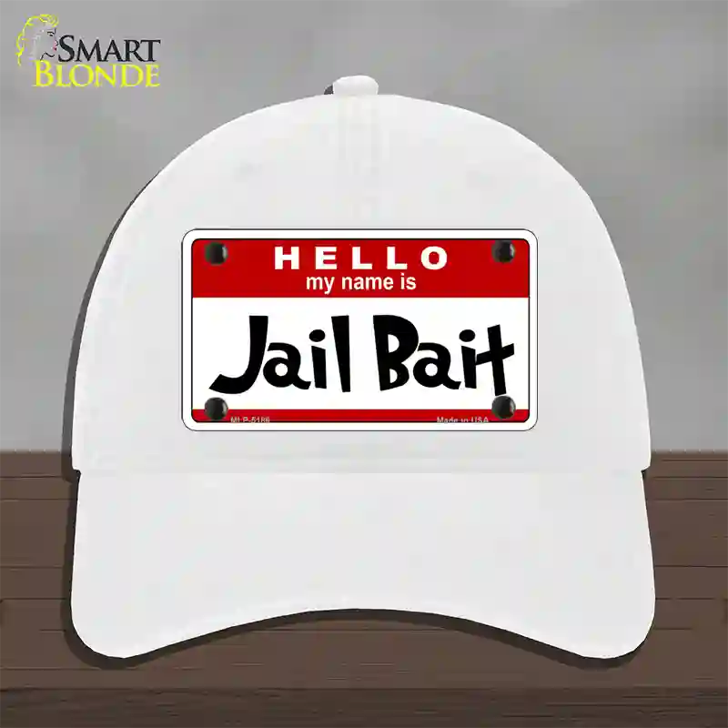 Jail Bait Novelty License Plate Hat Unconstructed Cotton / White