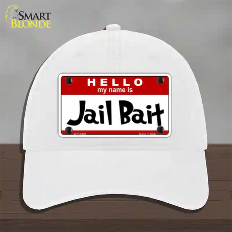 Jail Bait Novelty License Plate Hat Unconstructed Cotton / White