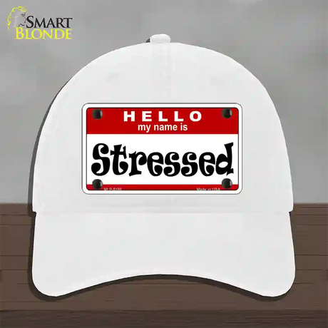 Stressed Novelty License Plate Hat Unconstructed Cotton / White