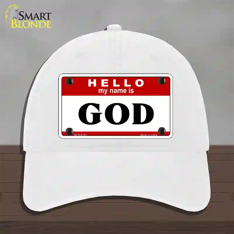 Name Is God Novelty License Plate Hat Unconstructed Cotton / White