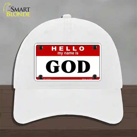 Name Is God Novelty License Plate Hat Unconstructed Cotton / White