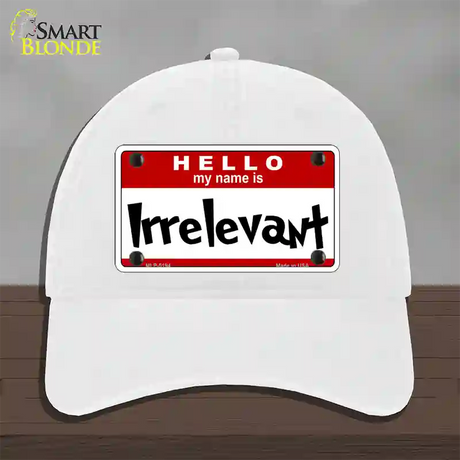 Irrelevant Novelty License Plate Hat Unconstructed Cotton / White