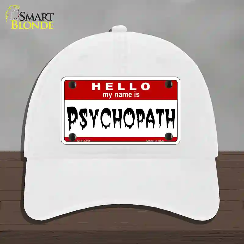 Psychopath Novelty License Plate Hat Unconstructed Cotton / White