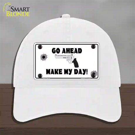 Go Ahead Make My Day Novelty License Plate Hat Unconstructed Cotton / White