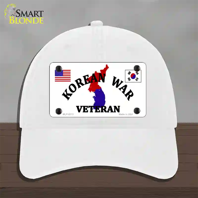 Korean War Veteran Novelty License Plate Hat Unconstructed Cotton / White