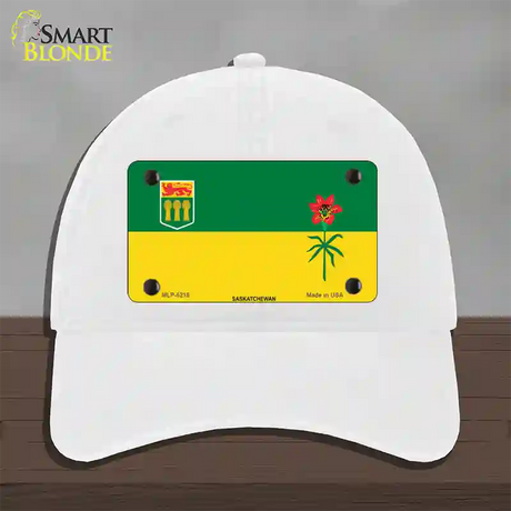 Saskatchewan Flag Novelty License Plate Hat Unconstructed Cotton / White