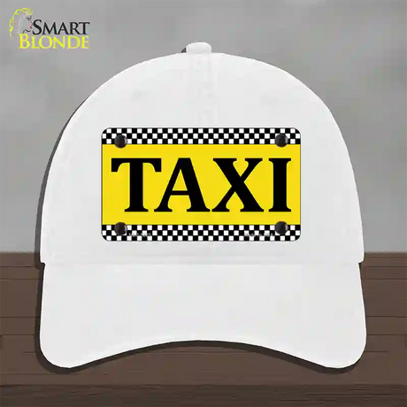 Taxi Novelty License Plate Hat Unconstructed Cotton / White