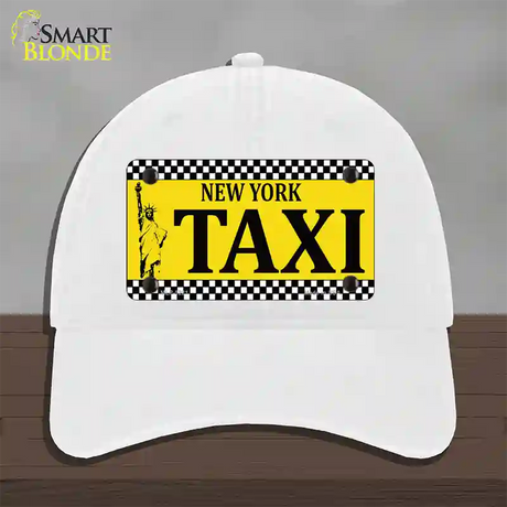 New York Taxi Novelty License Plate Hat Unconstructed Cotton / White